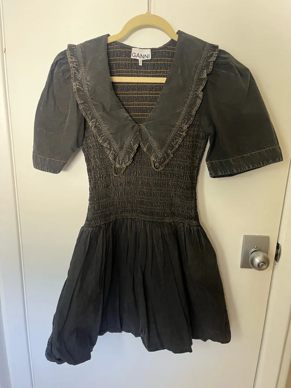 GANNI Garment Dyed Cotton Mini Smock - Picture 2 of 5